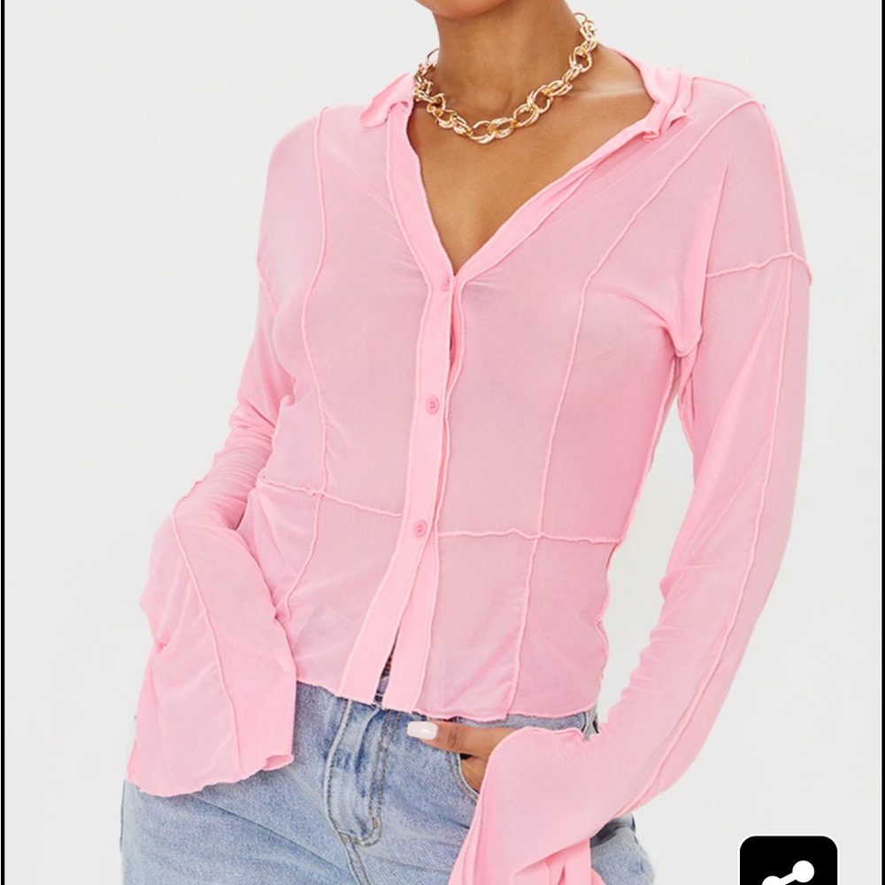 Pink pretty little thing mesh button up